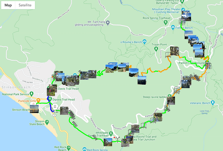 California hike : Mount Tamalpais trail on the map