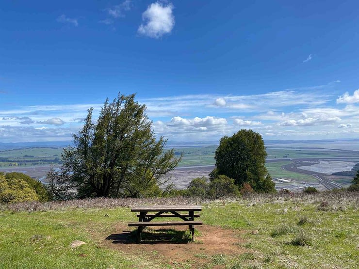 picnic table with a beautiful view on Olompali State Park